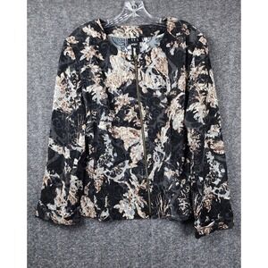 RQT Corduroy Zip Up Jacket Womens‎ XL Black Tan Floral Paisley Art to Wear